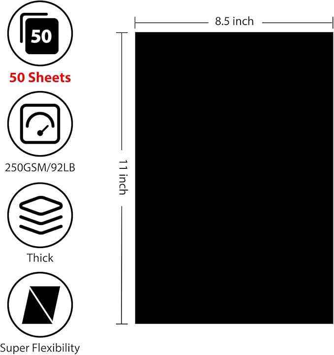 OcePor 50 Sheets Black Cardstock 8.5” x 11”, 92lb/250gsm Black Card Stock, Thick Card Stock Paper, Heavy Cardstock Paper for Printer, Resume, Scrapbooks, Art, Crafts, Business Cards
