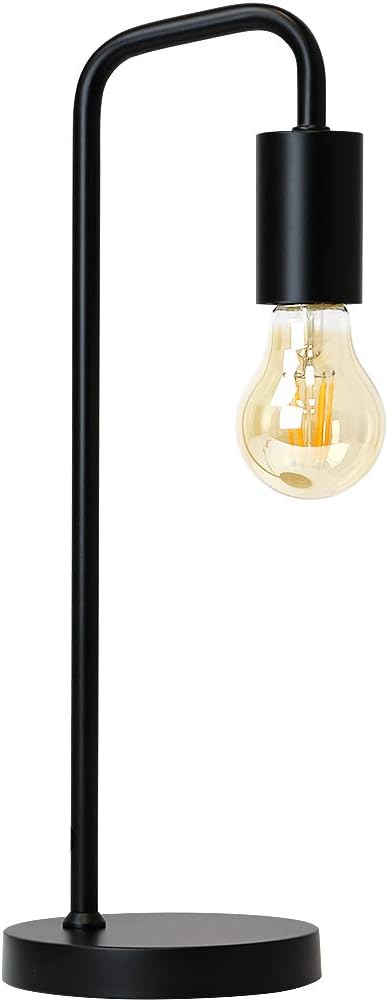 O’Bright Industrial Desk Lamp, 100% Metal Lamp, UL Certified Ceramic E26 Socket, Minimalist Design for Home Decoration, Table Lamp for Bedroom/Office/Dorm, ETL Listed, Black