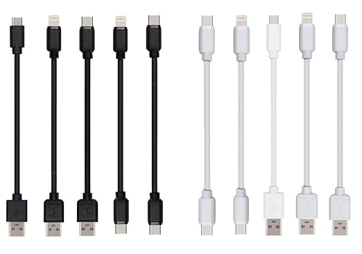 10-Pack Multi Short USB Cables & TypeC-C Cables for Charging Stations Compatible/w iPhone17,16,15, iPhone14-5/ iPads/iPad mini/iPad Pros/Samsung Moblies & Tablets/Pixel & Nexus/HTC/Sony(Black)