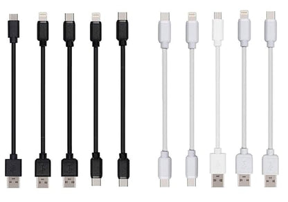 10-Pack Multi Short USB Cables & TypeC-C Cables for Charging Stations Compatible/w iPhone17,16,15, iPhone5-14/ iPads/iPad mini/iPad Pros/Samsung Moblies & Tablets/Pixel & Nexus/HTC/Sony(White)