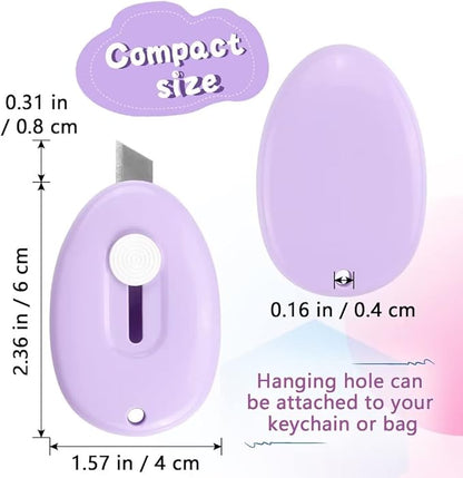 Tamaki 4 Pack Mini Box Cutter Retractable Utility Knife Letter Opener Envelope Slitter, Box Cutter with Key Chain Hole (Blue, Pink, Purple, White)