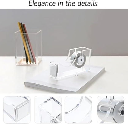 Desk Organizers and Accessories 7Pcs Set with 360-Degree Rotating Pen Holder, Acrylic Stapler, Tape Holder, Staple Remover, Binder/Paper Clips Kit, Scissor and 1 Box of Staples