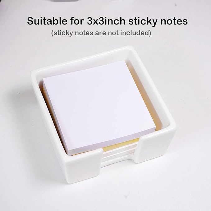 Ceramic Sticky Note Holder, 3 x 3" Sticky Note Dispenser, Notepad Holder for Desk, Office Essentials Organizer (White)