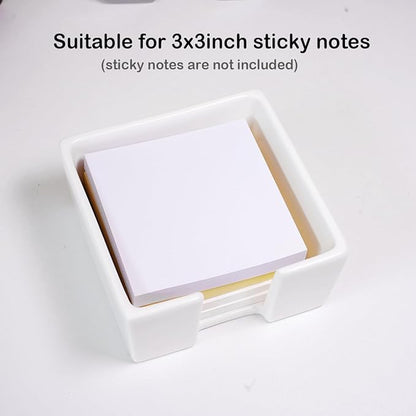 Ceramic Sticky Note Holder, 3 x 3" Sticky Note Dispenser, Notepad Holder for Desk, Office Essentials Organizer (White)