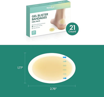 Gel Blister Bandages Hydrocolloid Bandages - Welnove 21ct Blister Cushions (Heel Pack) - Wedding Day Essentials - Blisters Pads for Prevention & Recovery - Water Resistant
