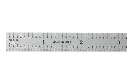 PEC Tools 12"/300mm Metal Ruler, High Quality Steel Ruler with Satin Chrome Finish, Decimal/Metric Graduation (1/10", 1/50", 1mm, 0.5mm) Suitable for CNC Operators and Engineers, Made in USA