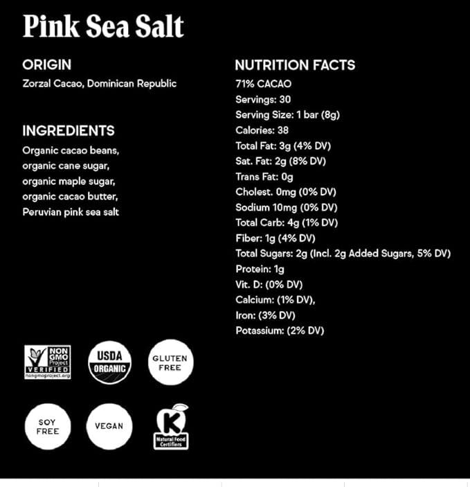 Raaka Pink Sea Salt Chocolate Gift Box | 71% Cacao Dark Chocolate | Organic, Vegan, Gluten Free | Box of 30 Individually Wrapped Chocolates