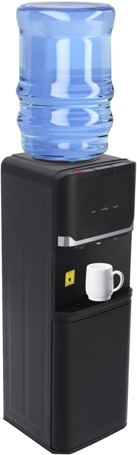 Top Loading Water Dispenser for 5 Gallon Bottles, Freestanding Hot Cold & Warm 3-Temperature Water Cooler Dispenser with Child Safety Lock for Home & Office, Black