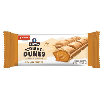 Crispy Dunes Peanut Butter Wafer Sticks – Low-Calorie Snack with Peanut Butter Cream Filling, 90 Calories, Non-GMO, Prebiotic Fiber - 12 Pack