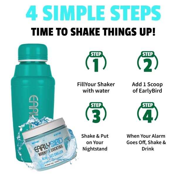 EarlyBird Energy Drink Powder - Morning Cocktail Blue Razz Chiller - Zero Sugar Electrolytes with Amino Acids - Electrolytes Powder & Caffeine Drink Mix for Morning Energy, Focus & Hydration - 45 Servings