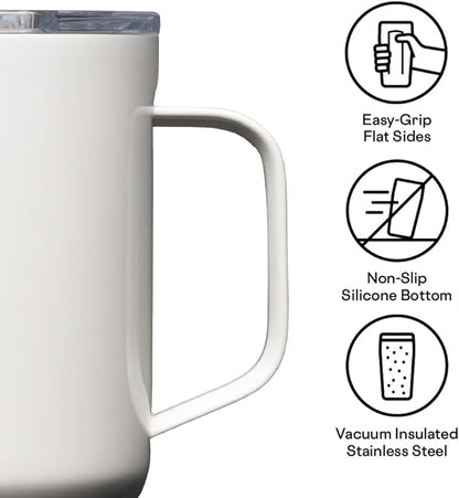 Corkcicle Pure Taste Mug - Stainless Steel Insulated Coffee Cup With Lid - Non-Slip Silicone Base - Ceramic Interior Coating - Durable Travel Mug - Dishwasher Safe - 16 oz - Latte/Oat Milk