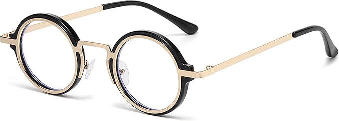 Onrtry Fashion Small Round Blue Light Blocking Glasses for Women Men Metal Frame Eyewear Glasses