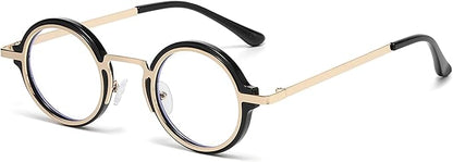 Onrtry Fashion Small Round Blue Light Blocking Glasses for Women Men Metal Frame Eyewear Glasses