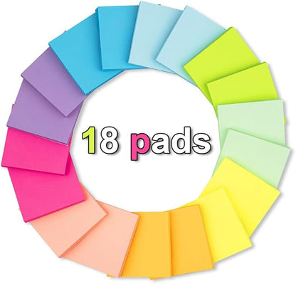 (18 Pads) Pop Up Sticky Notes 3x3 in Accordion Stickies Super Sticking Power Memo Pads Bright Colors