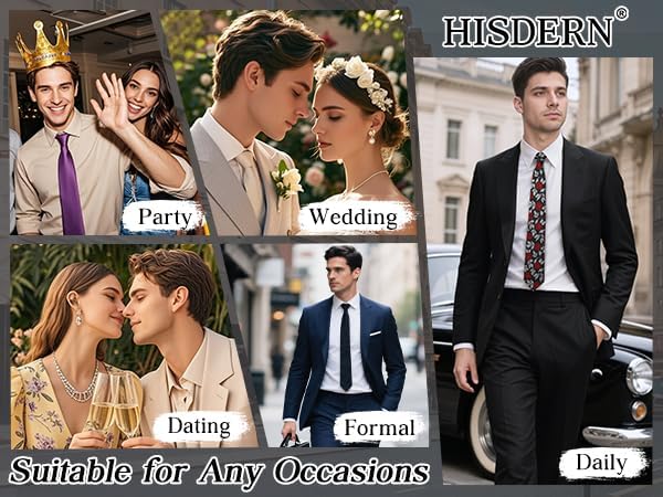 HISDERN Men Floral Ties Woven Classic 3.4" Necktie Set Formal Tie Pocket Square for Wedding with Handkerchief Gift Box