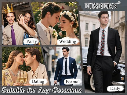 HISDERN Men Floral Ties Woven Classic 3.4" Necktie Set Formal Tie Pocket Square for Wedding with Handkerchief Gift Box