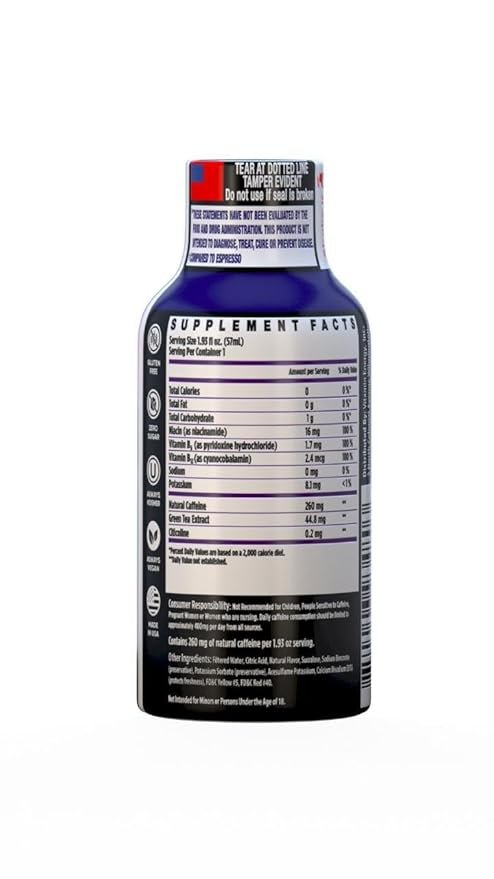 Vitamin Energy Immune+ Extra Strength Energy Shot Grape 8 Pack, 260mg Natural Caffeine, B-Vitamins, Citicoline, Green Tea, Immunity & Focus Support, Zero Sugar, Gluten-Free 1.93 fl oz