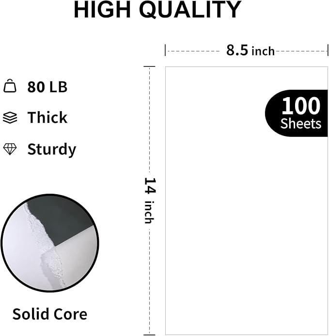White Legal Cardstock 8.5x14 Inch, Creebe 100 Sheets 80lb Heavyweight Cover Stock Paper–Thick White Printer Paper for Menus, Invitations & Posters