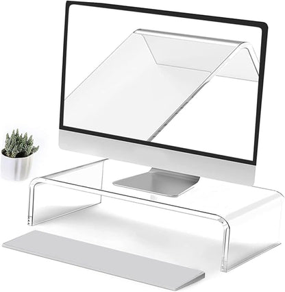 GALPADA Heavy Duty Acrylic Monitor Stand Riser for Office Desk Wide Desktop Organizer with Keyboard Storage Space Ergonomic Height Computer Display Shelf for Neck and Eye Comfort