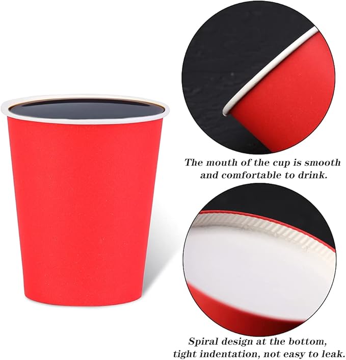 Paper Cups 8 oz 50 Pack, Disposable Paper Coffee Cups for Hot or Cold Beverage Drinking for Party, Picnic, BBQ, Travel, and Event -Red