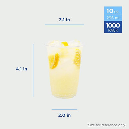 Karat [1000 ct] 10oz Plastic Cups, Clear Disposable Cold Cup for Iced Coffee, Smoothies, and More, 78mm (C-KC10)