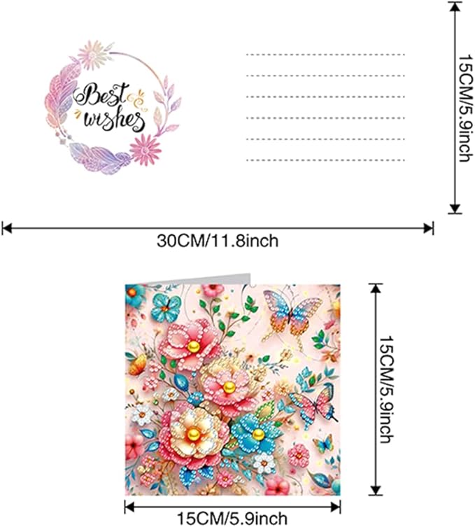 6pcs DIY Flower Butterfly Diamond Art Painting Greeting Cards Kit, Rhinestone Art Holiday Birthday Card Set with Envelopes, DIY Festival Craft for Girlfriend, Christmas Valentine Gift Making Supplies
