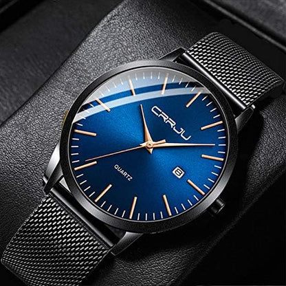 CRRJU Men's Minimalist Casual Luxury Auto Date Watches Fashion Business Japan Movement Quartz Waterproof Wristwatches for Men Stainsteel Steel Band Watch