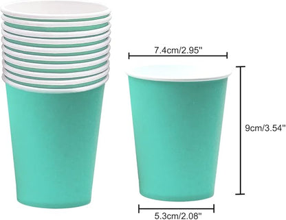 Disposable Paper Cups,60pcs Color Paper Cups For DIY Wedding Party Picnic BBQ Travel and Event 8OZ (Aqua blue)