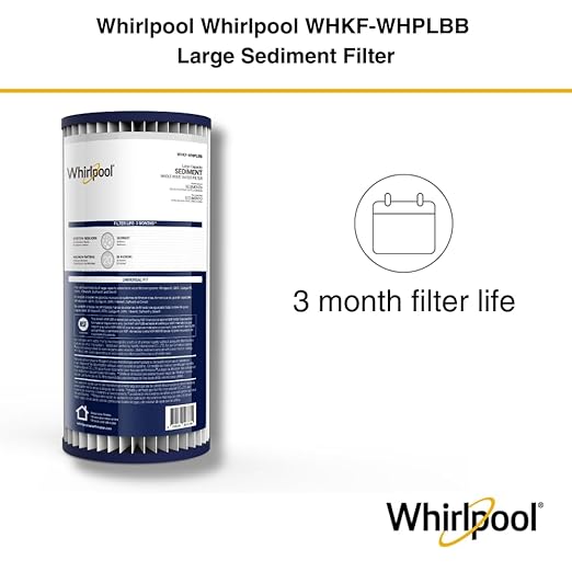 Whirlpool 10" x 4.5" Whole House Water Filter WHKF-WHPLBB, Full Case of 4 Pleated Filters, NSF Certified 20-Micron Rating Reduces Sediment, Fits Most 4.5 inch Diameter Standard Water Filter Housings