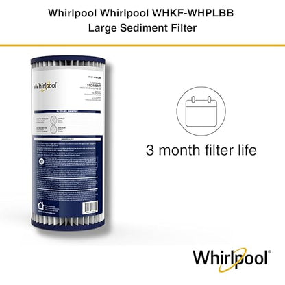 Whirlpool WHKF-WHPLBB Whole House Large Capacity Pleated Sediment Filter, Upgraded 20 Micron Reduces Sand, Soil, Silt & Rust, Fits 4.5" Diameter Standard Home Water Filter Housings