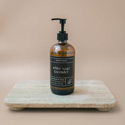 River Birch White Sage Lavender Scented Natural Hand Soap -Handmade Soap -Moisturizing Hand Wash with Amber Glass Dispenser - Luxury Scented Hydrating Hand Soap - Vegan and Non Toxic -16 Fl Oz