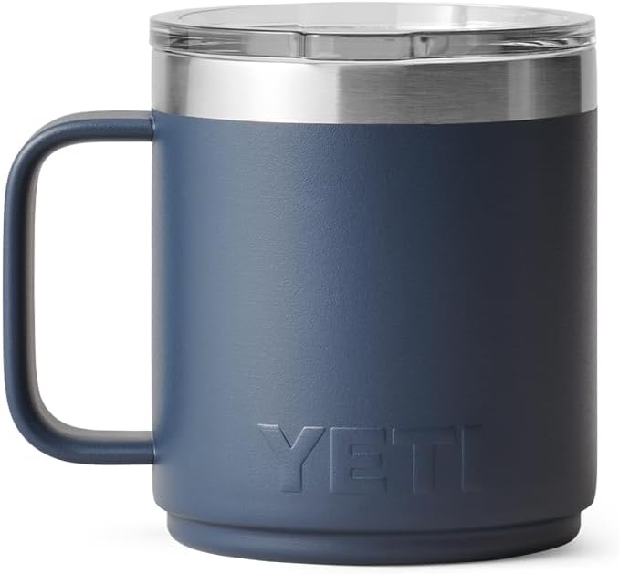 YETI Rambler 10 oz Ceramic Lined Stackable Mug, Vacuum Insulated, Stainless Steel with MagSlider Lid, Navy