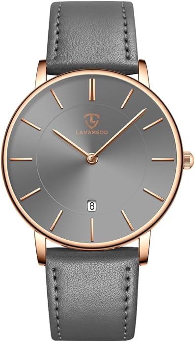 L LAVAREDO Watch for Men, Extremely Thin Mens Watches Minimalist Analog Men's Leather Wrist Watches with Time/Date, Birthday Gift for Men Boyfriend