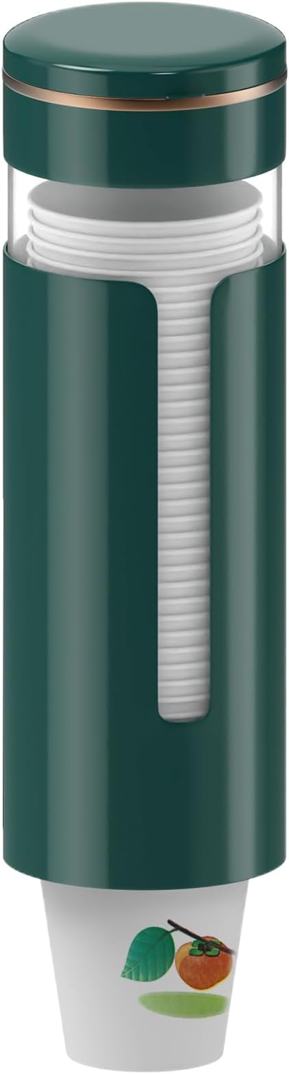 Wall Mounted Cup Dispenser for 5oz-8oz Disposable Cups - Pull Type Water Cooler Cup Holder with T-Shaped Window & Iron Clips, Dustproof Design for Family Bathroom, Office, Gym, Clinic (Green)