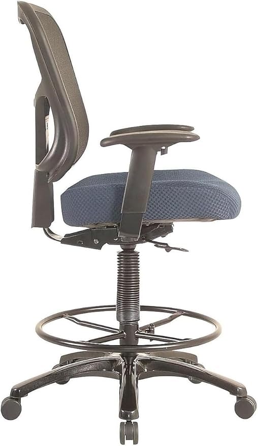 Tempur-Pedic TP8200C Fabric Drafting Stool with Backrest and Footrest with Lumbar Support, with Tempur Material, Cooling Gel Layer, Navy