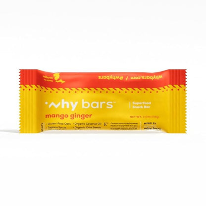 Why Bars, Protein Bars, Mango Ginger, 2.04 Ounce Bars (Pack of 12 Protein Bars) - Protein Bar Superfood, Gluten Free, Non GMO, Organic, Vegan, Simple Ingredients