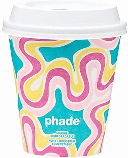 phade 12 oz Paper Hot Cups with Lids - 80 Count - Marine Biodegradable, Compostable & PFAS-Free - Made in USA Eco Coffee Cups, Squiggle Multi-Color