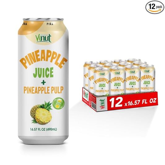 Vinut Natural Pineapple Juice Drink with Pulp, (16.57 fl oz, Pack of 12) Real Pineapple Juice, No Sugar Added, Gluten Free, GMO-Free