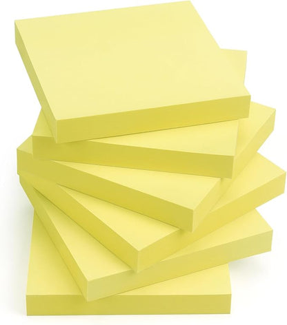 Sticky Notes 3x3 Self-Stick Notes Pads with 6 Bright Colors, Easy to Post for Office, School, Home, 6 Pads/Pack, 100 Sheets/Pad (Yellow)
