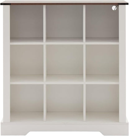 9 Cube Storage Organizer with LED Lights, Wooden Bookcase with Storage, Modern Cube Shelf for Living Room, Bedroom, Home Office - White