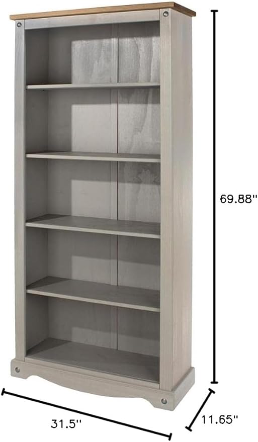 Furniture Dash Wood Bookcase 5 Shelf Corona Gray