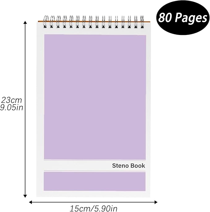Steno Pads – 6x9 Inches 80 Sheets Steno Notebooks for Writing Notes in School, University, College & Office (2PCS Purple)