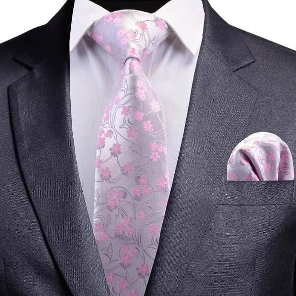 HISDERN Men Floral Ties Woven Classic 3.4" Necktie Set Formal Tie Pocket Square for Wedding with Handkerchief Gift Box