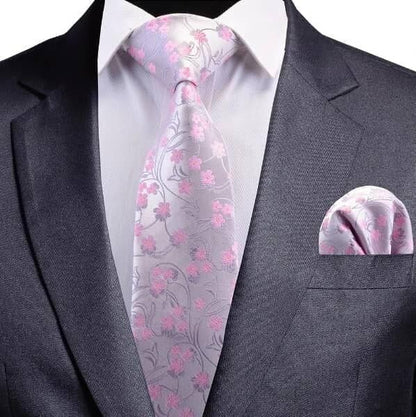 HISDERN Men Floral Ties Woven Classic 3.4" Necktie Set Formal Tie Pocket Square for Wedding with Handkerchief Gift Box