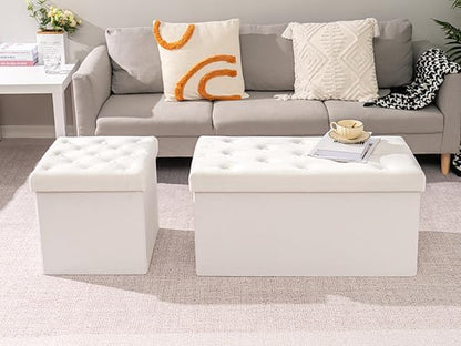 B FSOBEIIALEO Folding Storage Ottoman, Long Ottomans Shoes Bench, Velvet Storage Chest Footrest Seat 31.5"x15.7"x15.7" (White, Large)
