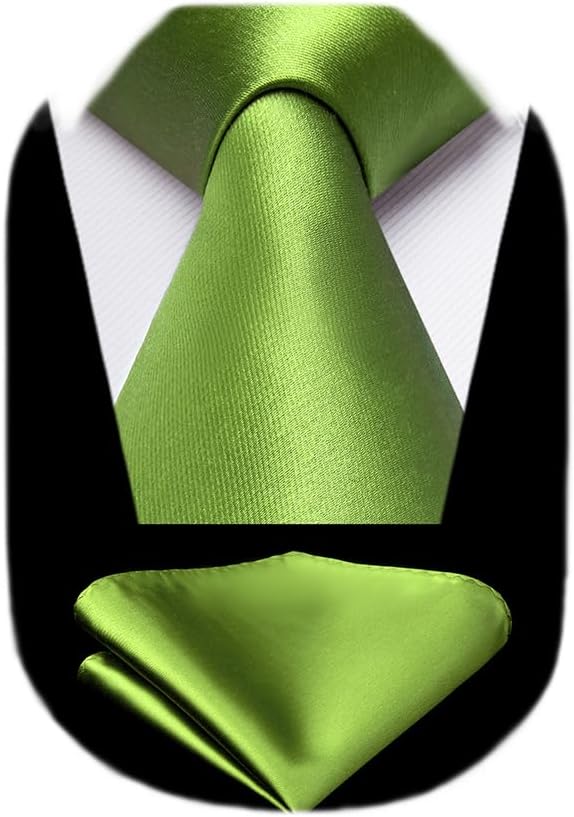 HISDERN Mens Solid Color Ties Formal Satin Necktie and Pocket Square Set Classic Wedding Business Tie & Handkerchief