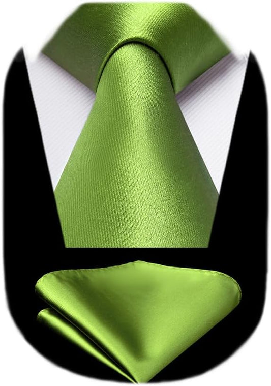 HISDERN Mens Solid Color Ties Formal Satin Necktie and Pocket Square Set Classic Wedding Business Tie & Handkerchief