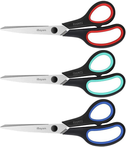 School Office Scissors Bulk, Set of 24-Pack, 8" All Purpose Sharp Scissors with Comfort-Grip Handles for High/Middle School Student Teacher, Office Home Sewing Fabric Supplies, for Right Left Handed