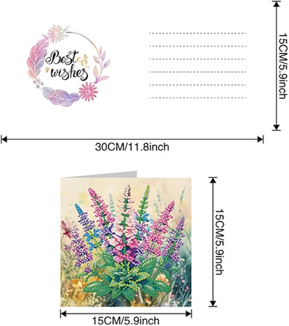 6pcs DIY Flower Diamond Art Painting Greeting Cards Kit, Rhinestone Art Holiday Birthday Card Set with Envelopes, DIY Festival Craft for Girlfriend, Christmas Valentine Gift Making Supplies