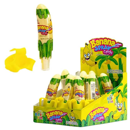 Kids Boom Banana Spray Candy - 12 Pack Novelty Liquid Sweets for Kids & Fruit Party Favors